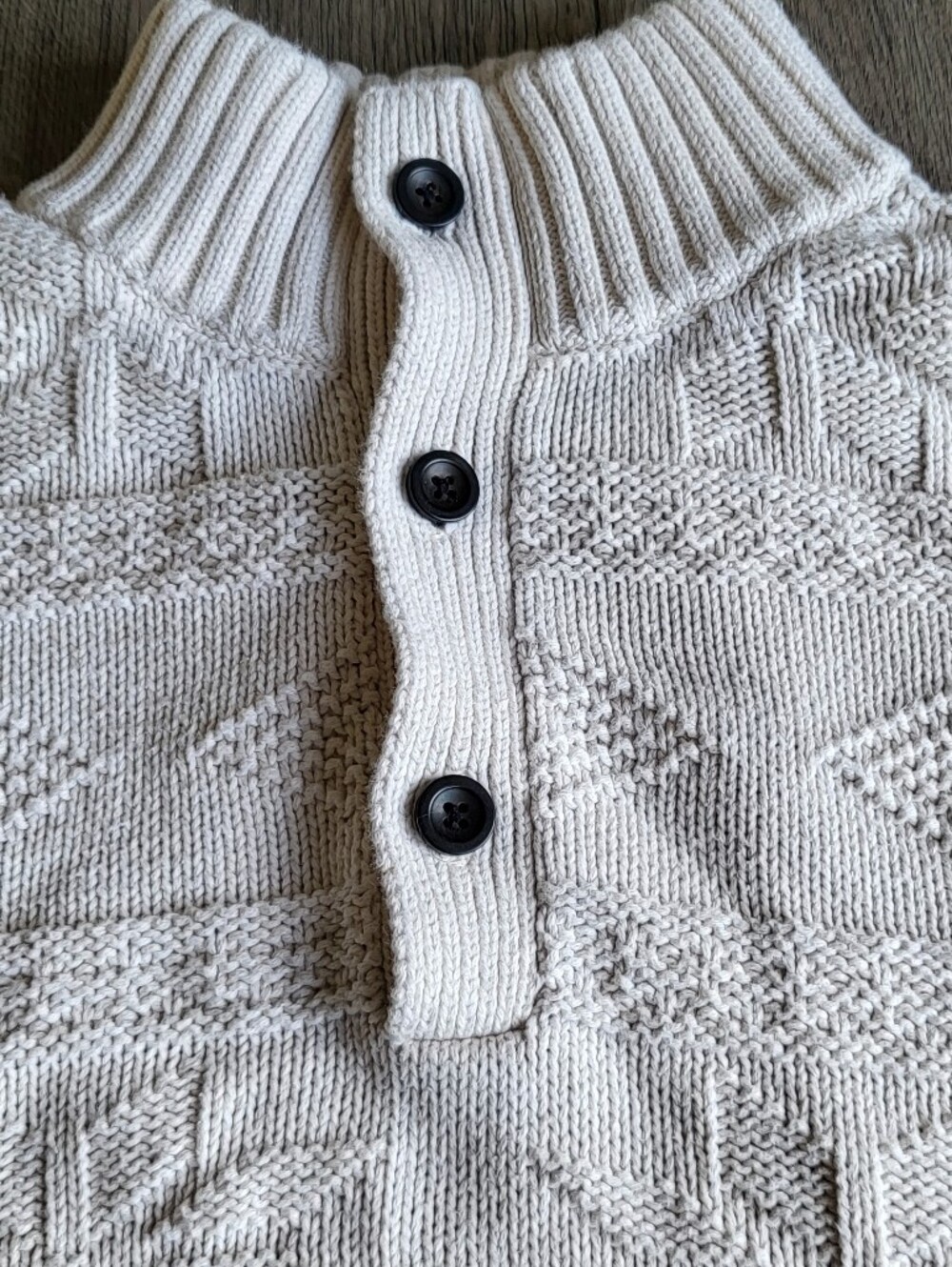 CHAPS Mens M Grandpa Cotton Cable Knit Sweater Mock Neck 3-Button Pullover Ivory